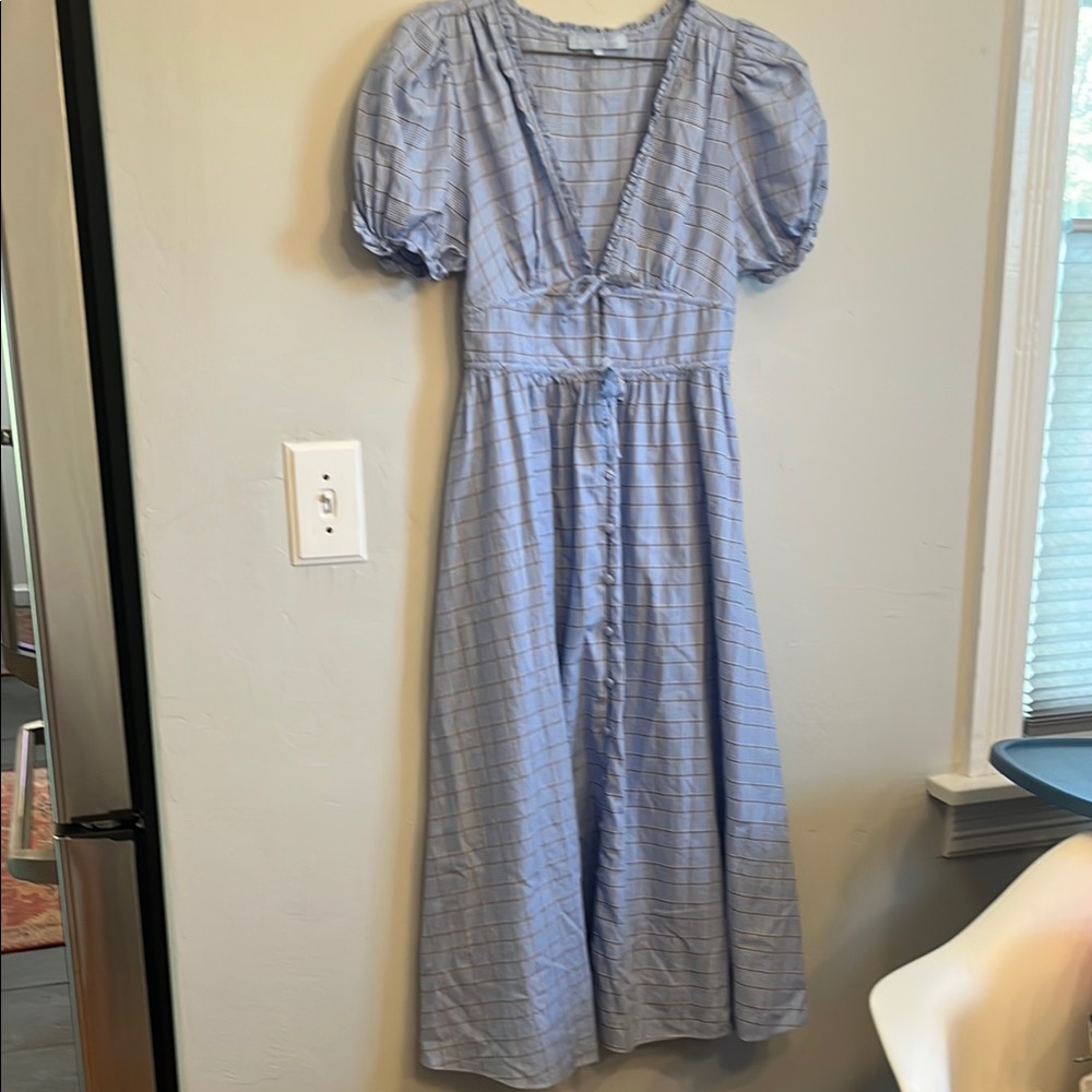 Hill House size medium blue, white and brown plaid short sleeved dress